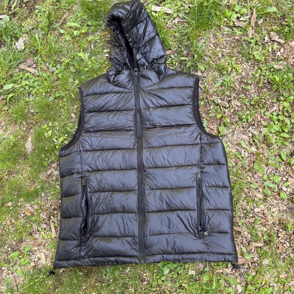 Calvin Klein Mens Black Sorona Aura Hooded Puffer Vest Large